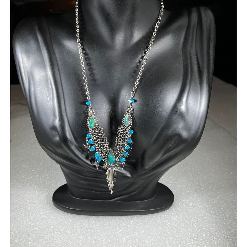 Vintage Natural Stone Hand Crafted Wire Wrap Necklace 80s 90s Southwestern Look - Picture 12 of 16